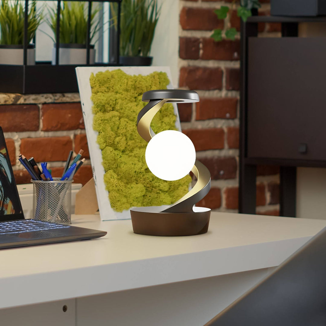 Floating moon lamp in spiral frame