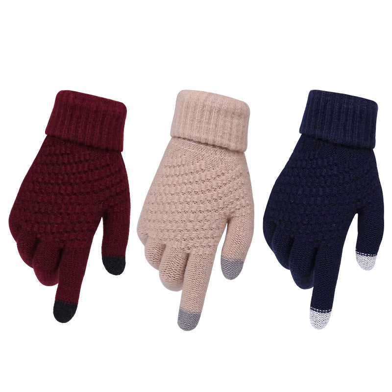 Navy textured knit touchscreen gloves