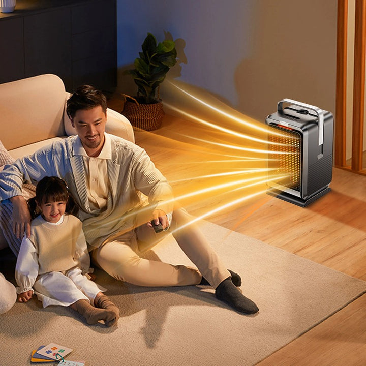 White oscillating ceramic fan heater with remote