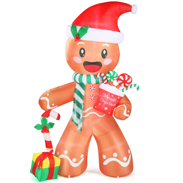 Heat Hollow Giant 8ft Inflatable Gingerbread Man with Candy Cane