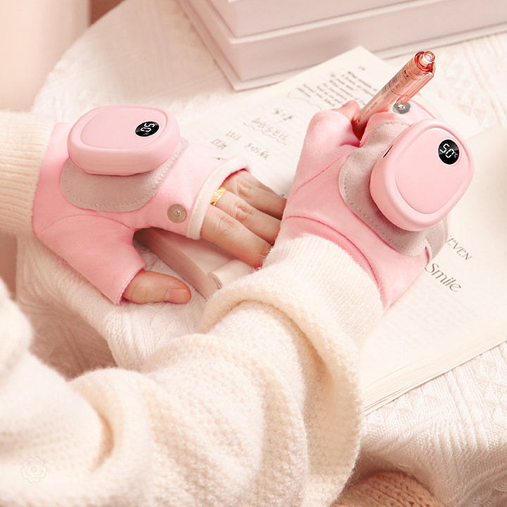 Pink USB heated flip-top mittens