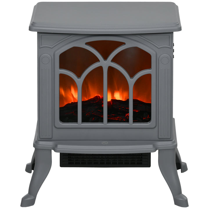 grey compact electric stove with flame effect