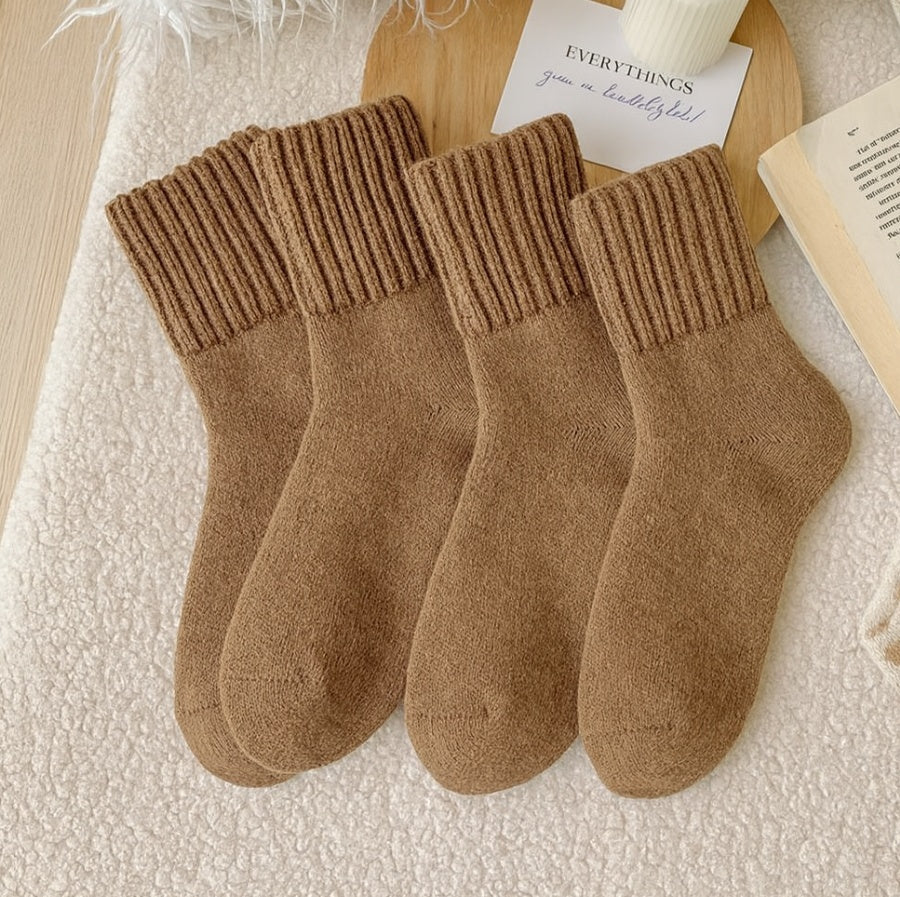 Thick terry plush winter socks in beige