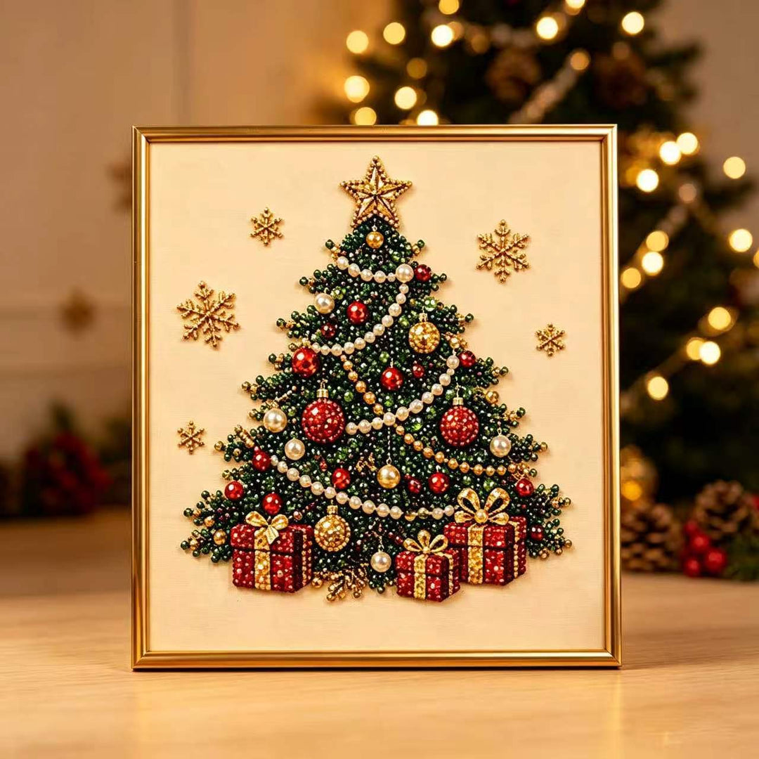 Christmas diamond painting on wooden frame
