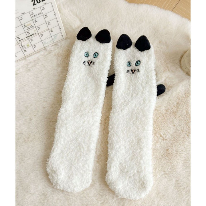 Fluffy cat socks with 3D ears and tail