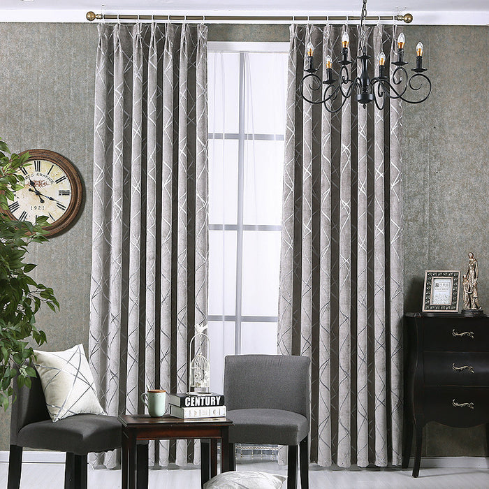 Heat Hollow Chenille blackout curtain with geometric line pattern