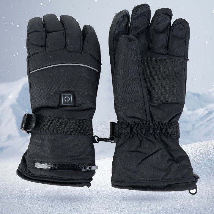 Black heated waterproof gloves with battery