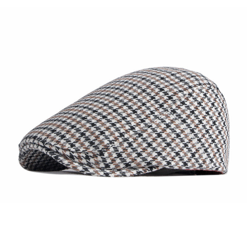 Houndstooth flat cap with adjustable fit