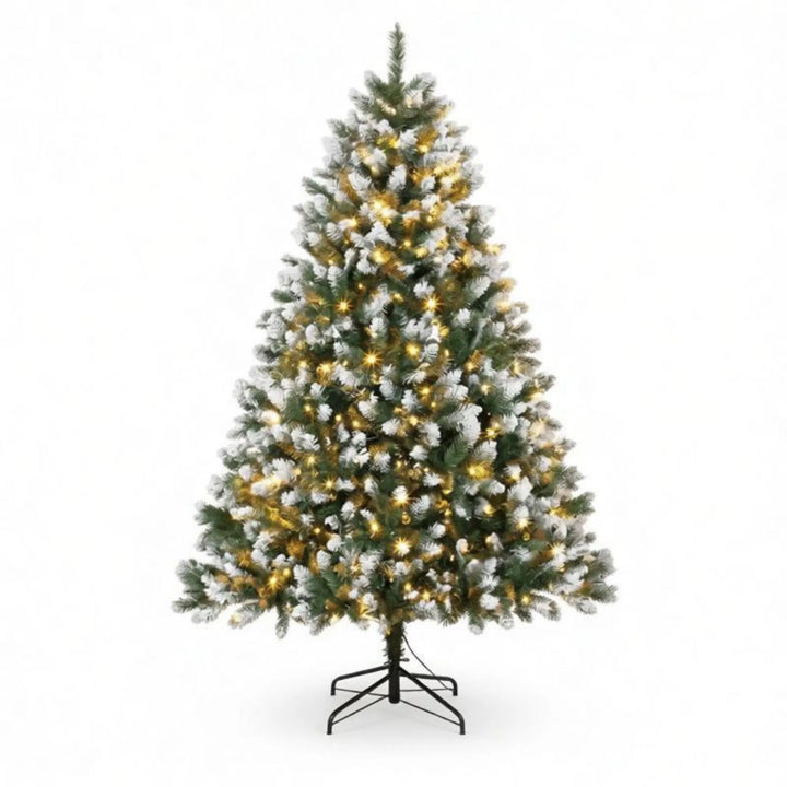 Snow-tipped pre-lit tree with remote