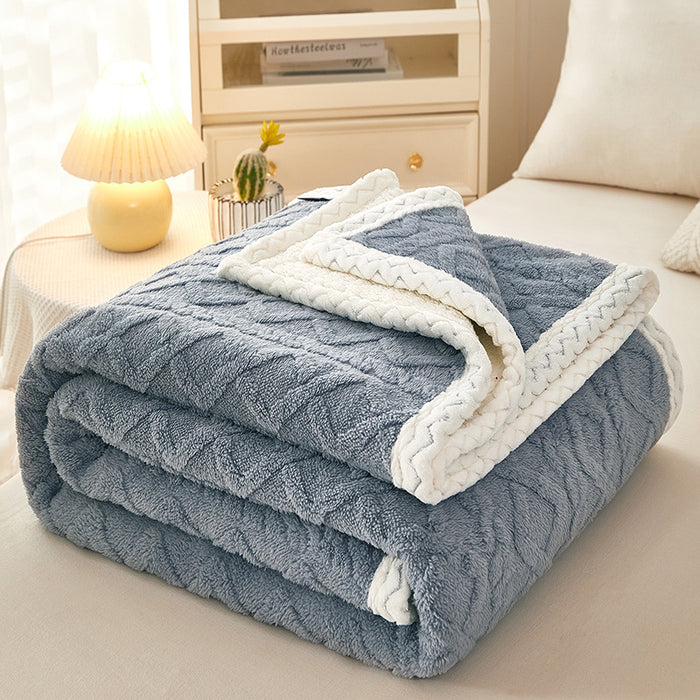 Heat Hollow Double-Layer Coral Fleece Blanket with Sherpa Reverse