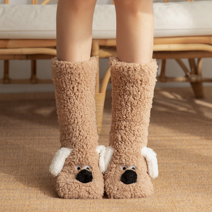 Plush dog face socks with 3D ears