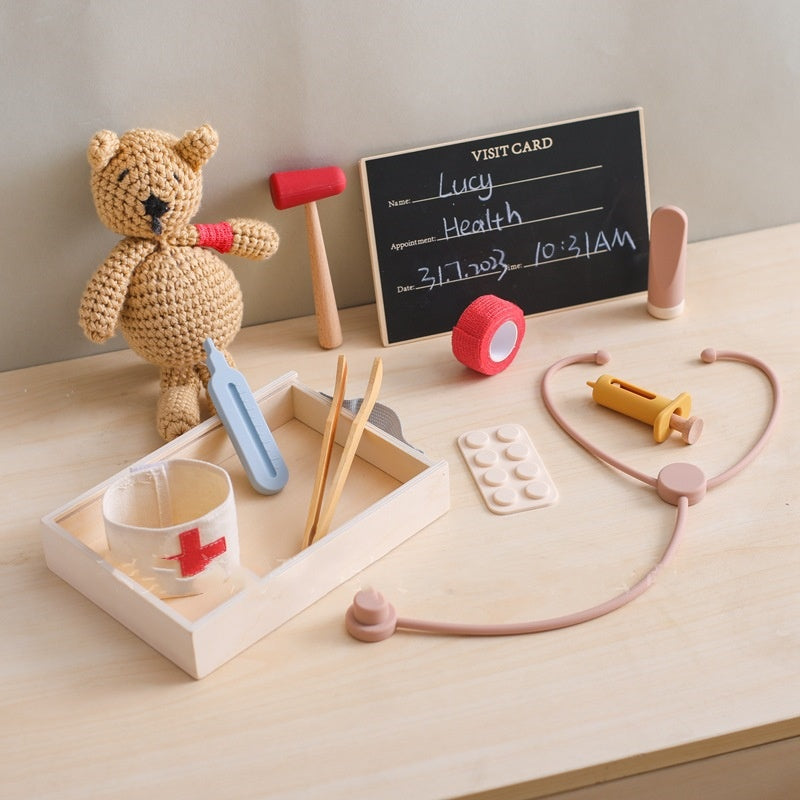 Wooden toy doctor kit with stethoscope