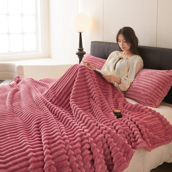 Heat Hollow Ribbed Faux Rabbit Fur Blanket, Anti-Static