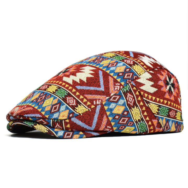 Patterned flat cap with geometric jacquard