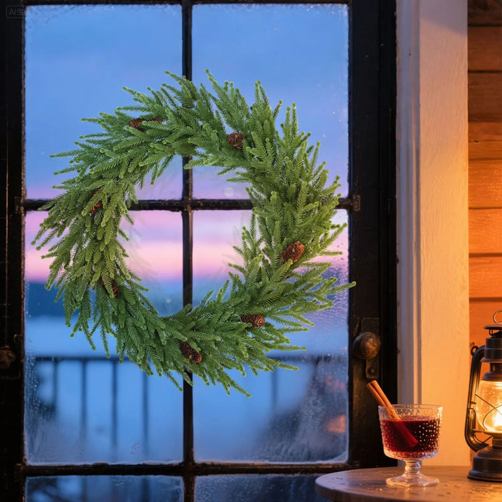 Norfolk pine wreath with pine cones