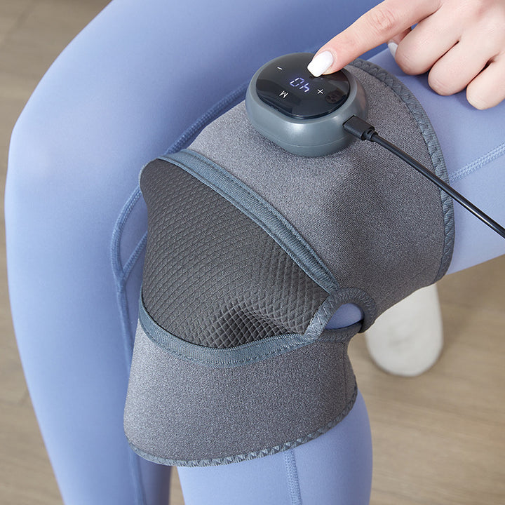 Grey heated knee wrap with LCD control