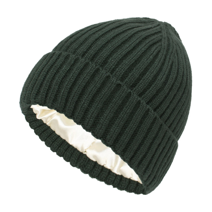 Cream ribbed beanie with satin lining
