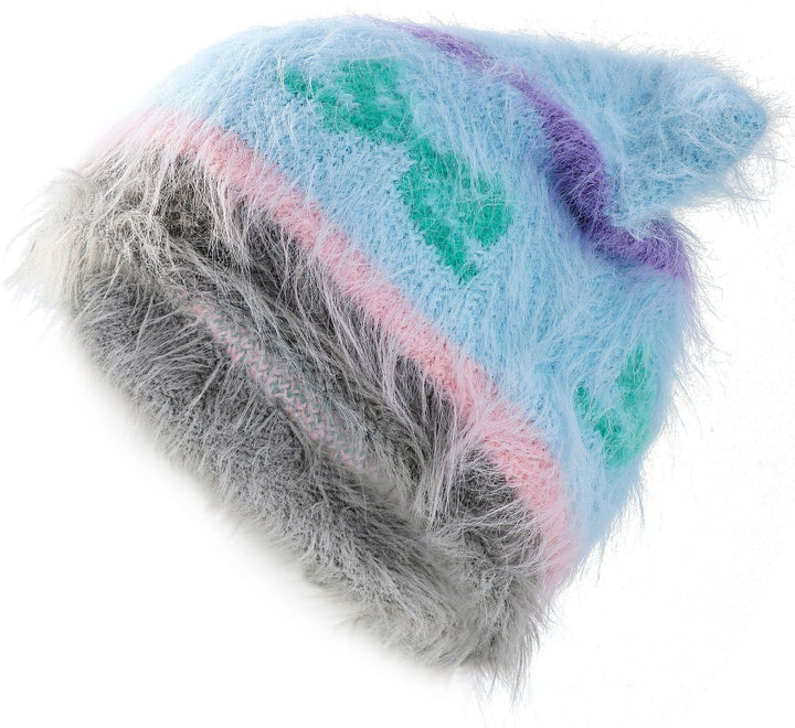 Shaggy white and blue cat ear beanie