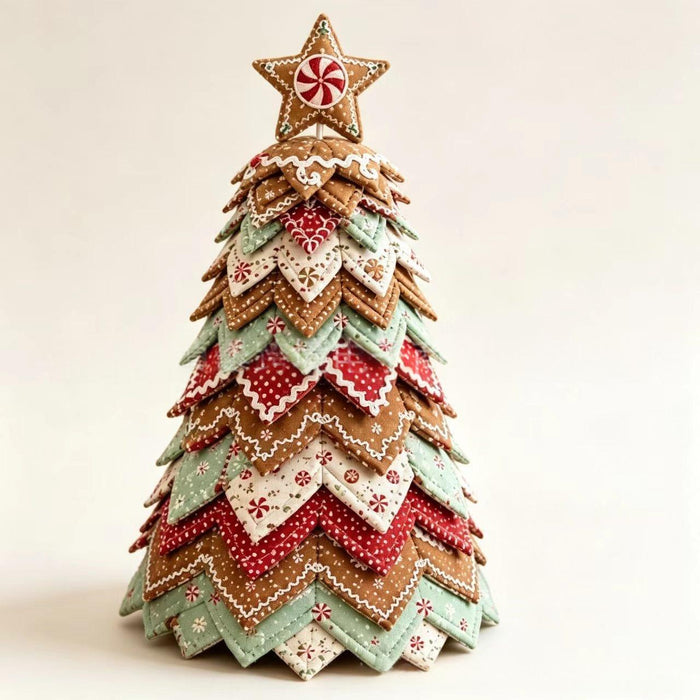 Heat Hollow Folded fabric patchwork Christmas tree with topper