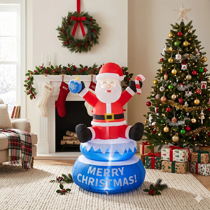 Inflatable Santa on rotating Merry Christmas base