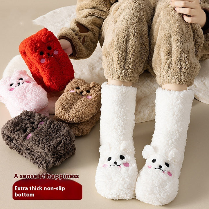 Fluffy fleece floor socks with bunny face