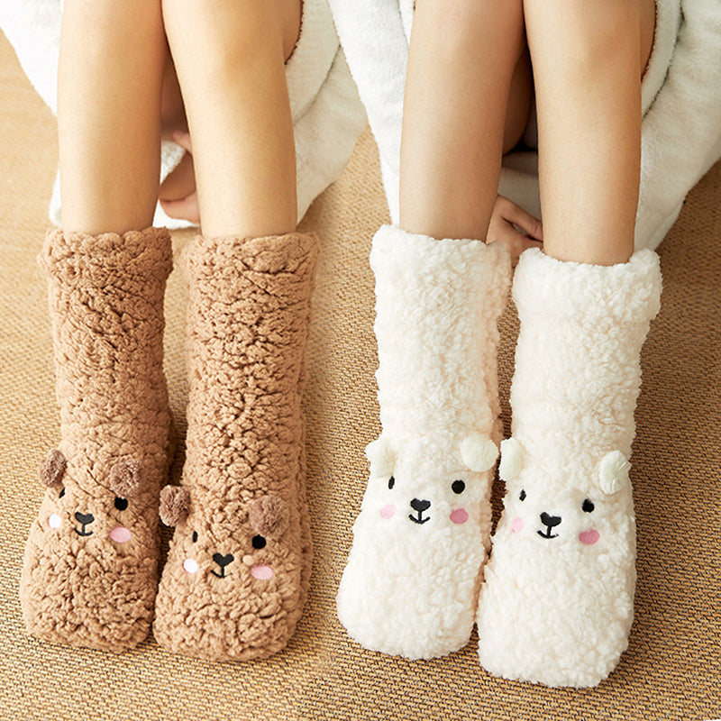 Fluffy fleece floor socks with bunny face