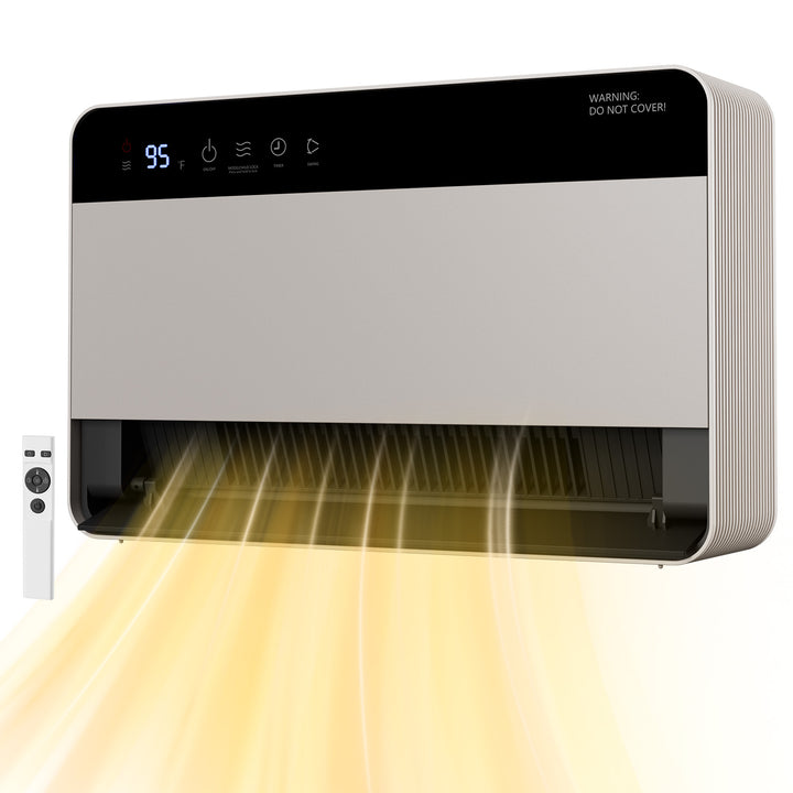 white compact wall-mounted heater with remote