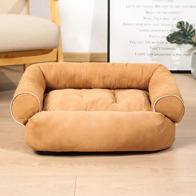 Plush sofa pet bed with bolster sides
