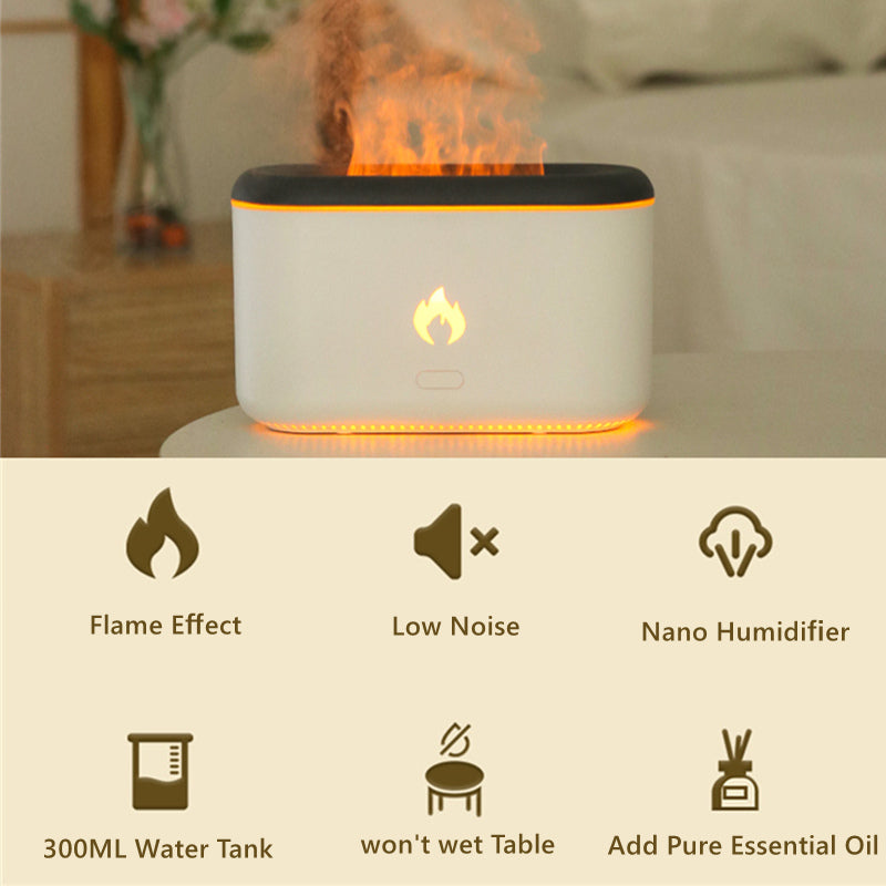 3D Flame Humidifier 300ml, Ultrasonic Aroma Diffuser With Type-C