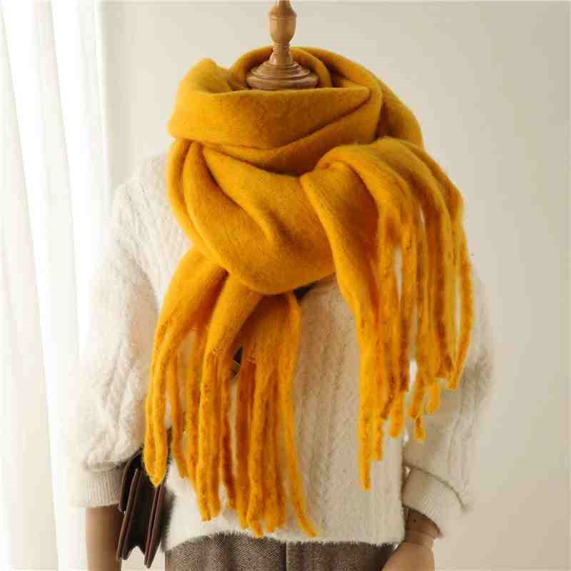 Mustard thick fluffy winter scarf