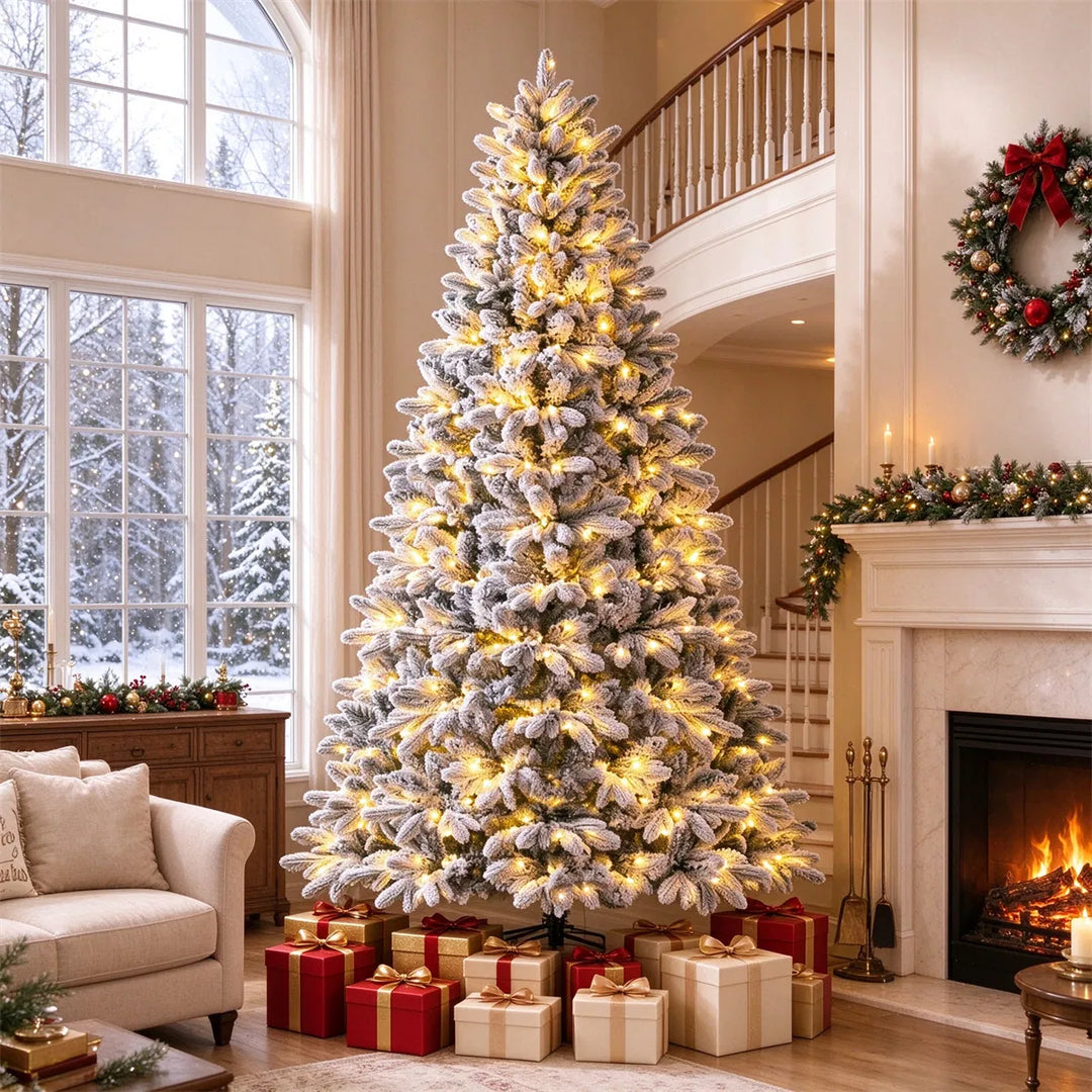 Flocked half Christmas tree with lights
