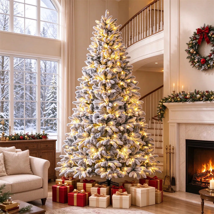Heat Hollow Flocked Half Christmas Tree with 240 LEDs, 7ft