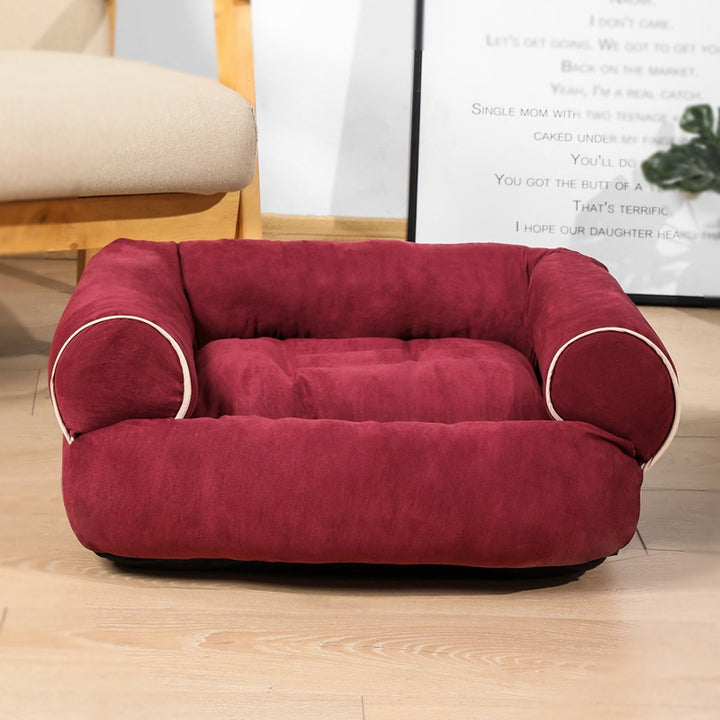 Plush sofa pet bed with bolster sides