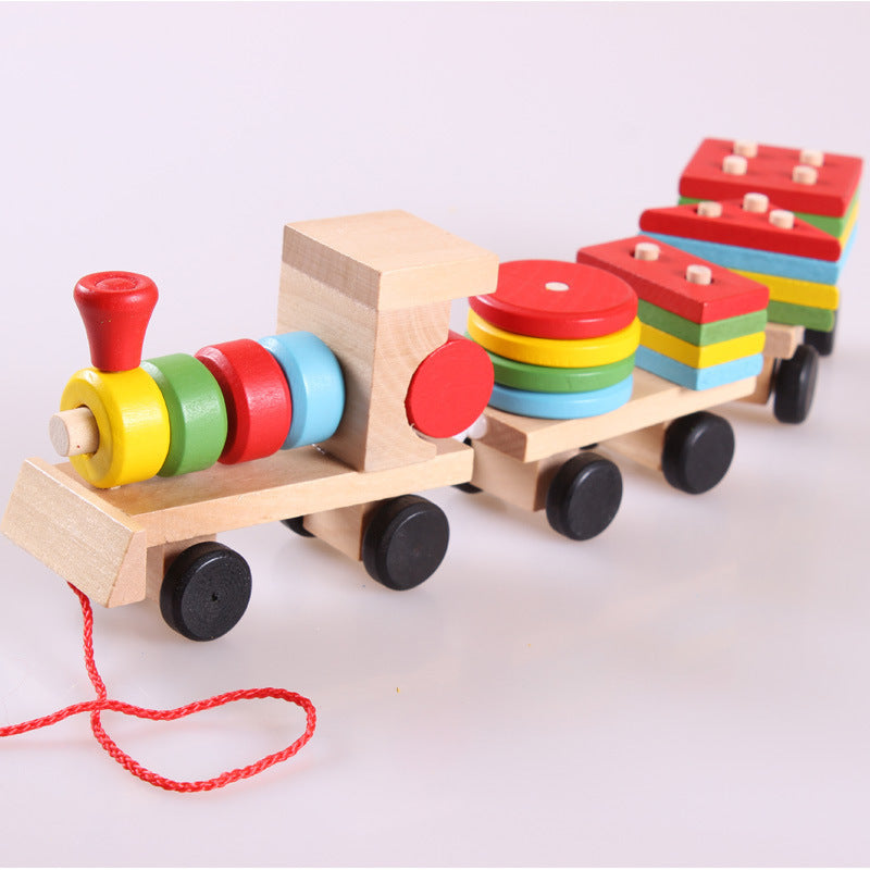 Wooden pull-along train with shape blocks