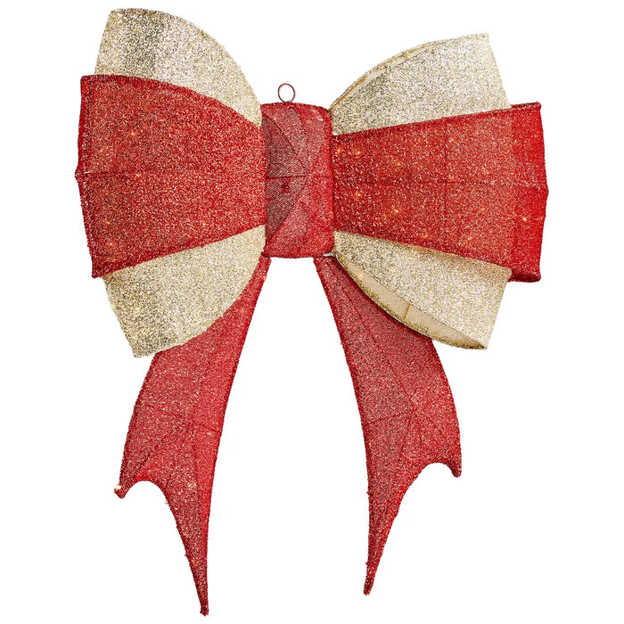 Heat Hollow Lighted Red and Gold Christmas Bow with 200 LEDs, 90cm