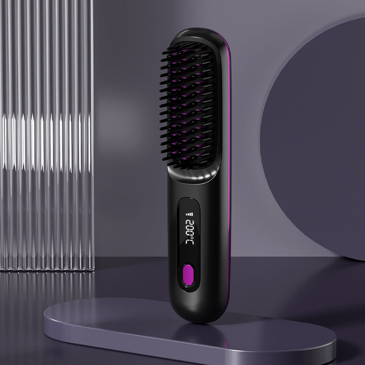 Cordless straightening brush with LCD screen