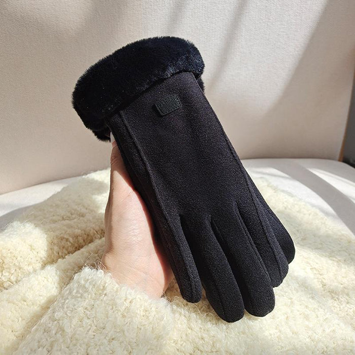Heat Hollow Faux Fur Cuff Winter Gloves with Cat Face Embroidery