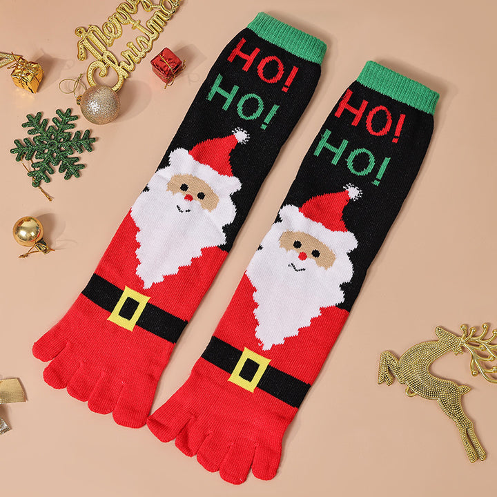 Knee high Christmas toe socks with penguins