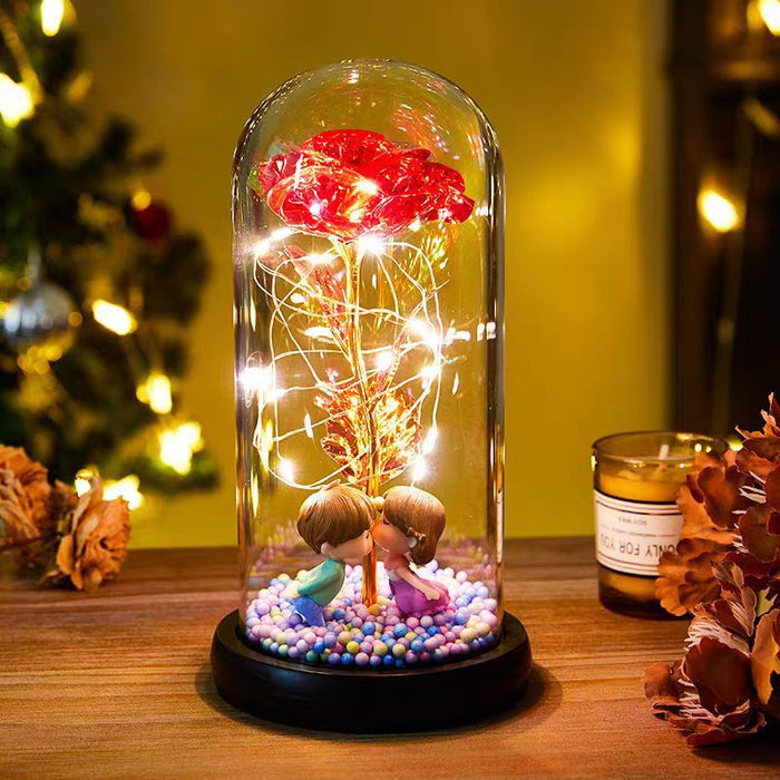 Heat Hollow Eternal rose under a glass dome with fairy lights