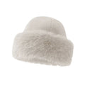 Beige fluffy faux fur hat with rolled brim