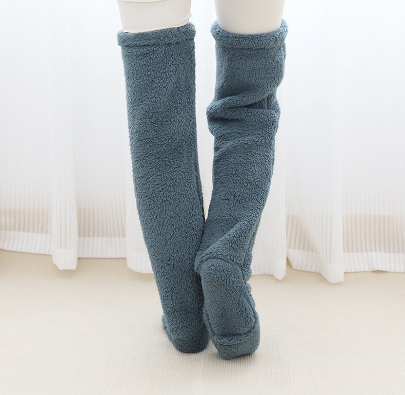 Pink plush leg warmers with drawstring