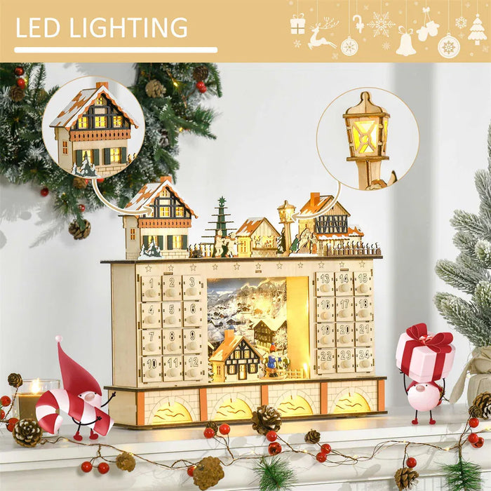 Heat Hollow Wooden Christmas Village Advent Calendar with LED Lights