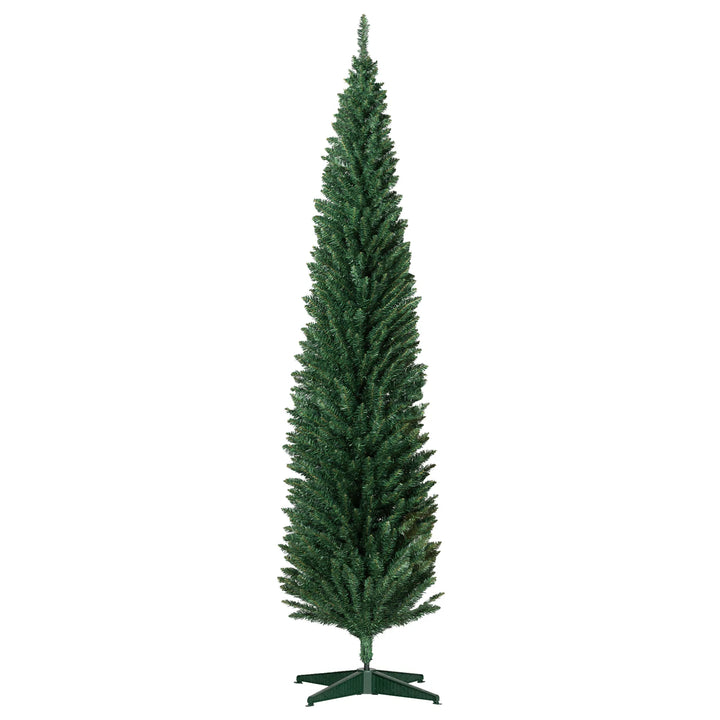 Tall green slim pencil tree, unlit
