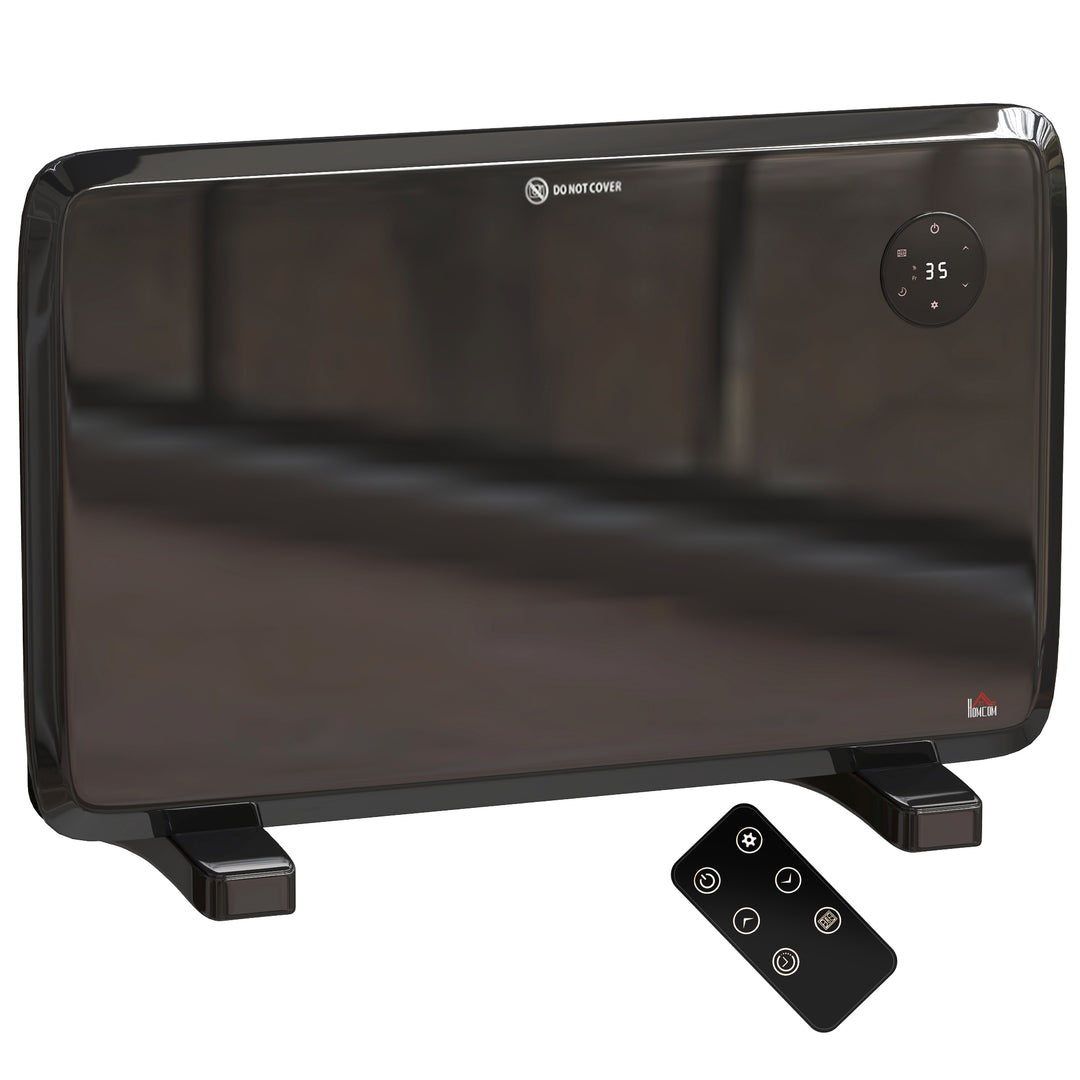 slim black electric panel heater on feet