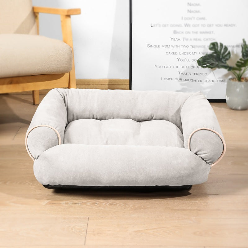 Plush sofa pet bed with bolster sides