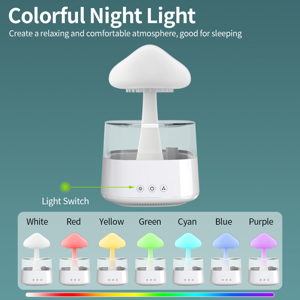2 In 1 Rain Cloud Desk Humidifier With Mushroom Night Light