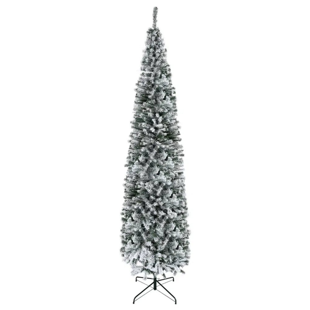 Tall slim snowy pencil tree, unlit