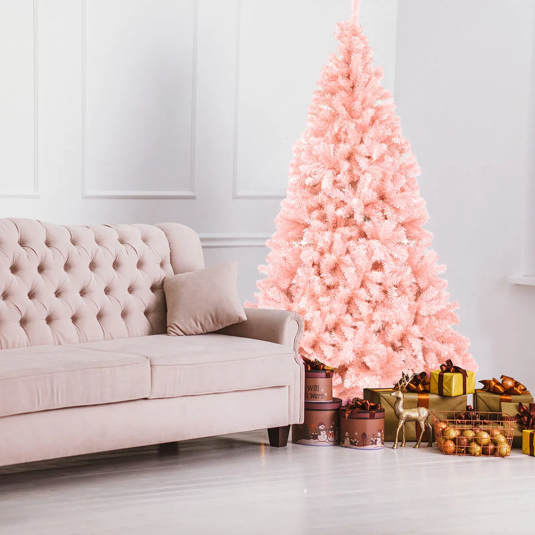 Pink artificial Christmas tree in living room