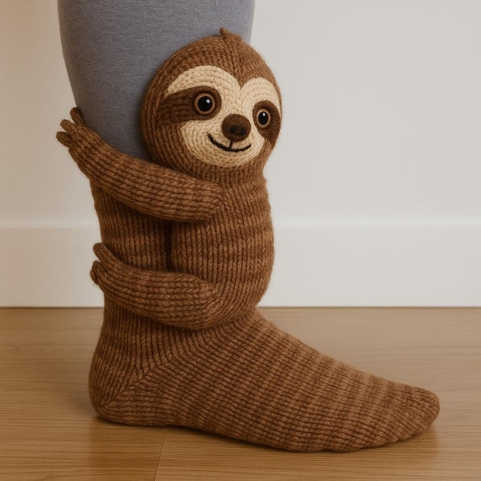 Heat Hollow Knit Socks with a 3D Crochet Animal Hug