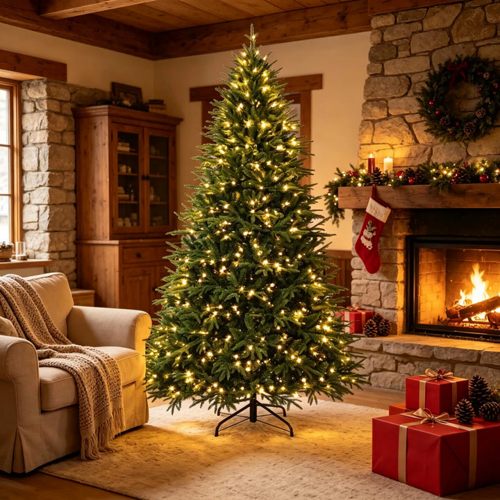 Extra-full green tree with 1000 warm LEDs